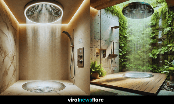 Luxurious Rainfall Shower with Modern LED Lighting