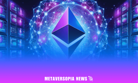 Futuristic Ethereum logo with a glowing digital network background, representing blockchain innovation and decentralised finance, featured on Metaversopia News.