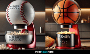A collection of sports-themed popcorn makers shaped like baseballs, footballs, and basketballs, perfect for game nights.