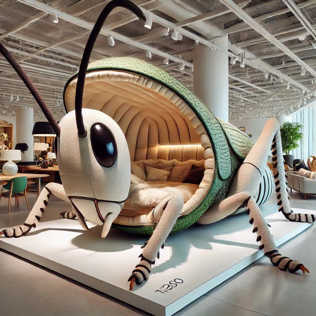  A sleek and sophisticated grasshopper-themed lounger featuring a sculptural design with intricate details.