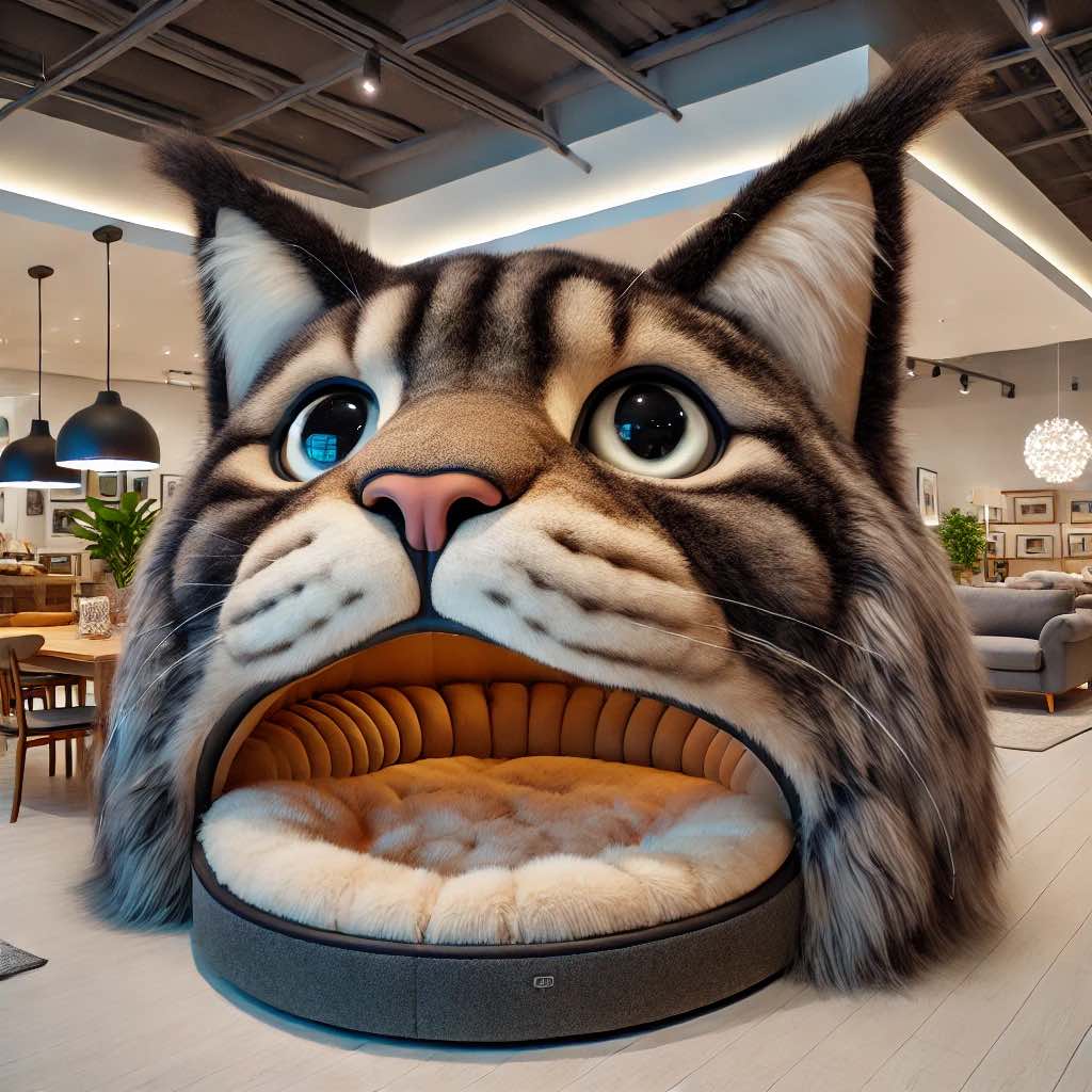  A realistic tabby cat-inspired sofa with soft fur detailing and a warm, inviting seating area.
