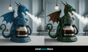 Collection of dragon coffee machines in various colours with steam and glowing features