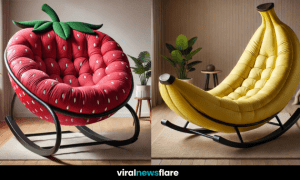 A collection of stylish fruit-inspired rocking chairs in a modern interior.