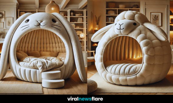 A luxurious, plush animal-themed bed designed for comfort and style in a modern bedroom setting.