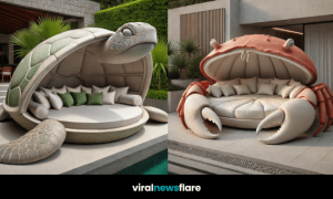 A stunning collection of luxury animal-inspired outdoor sofas, including a shark, turtle, whale, and crab designs.