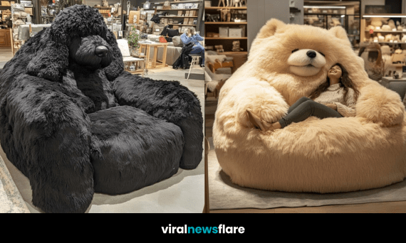 A collection of plush, oversized dog-shaped armchairs in a stylish home decor setting.