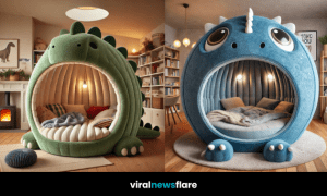 A soft and cuddly dinosaur-shaped pod bed, perfect for kids who love adventure and comfort.