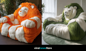 lion-shaped armchair with soft faux fur in a bright living room