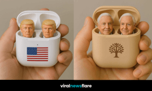 Line-up of fantasy earbud cases featuring celebrity heads in custom colour cases with icons.