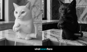 selection of colourful cat-shaped kitchen taps on stylish counters showcasing whimsical kitchen design.