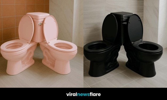A trio of dual-seat toilets in white, black, and pink colours showcasing a bold interior trend.