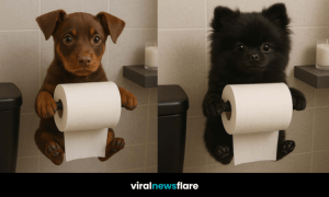 Collection of cute puppy toilet roll holders in stylish bathrooms