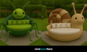 Selection of colourful bug-themed outdoor sofas including bee, ladybird, snail and grasshopper