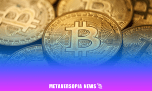 Web3 Weekly: Close-up of physical Bitcoin coins with Metaversopia News branding, representing cryptocurrency and blockchain market trends