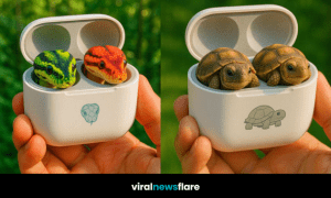 A collage of turtle, crocodile, and snake-themed earbud pod concepts displayed in white cases