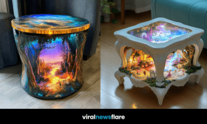 Collection of fantasy-themed tables with glowing nature and village designs