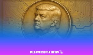 Web3 Weekly: Illustration of Donald Trump on a digital coin background, used as a header image for Metaversopia News crypto article.