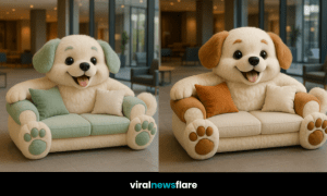 Dog-shaped novelty sofa with cushions in modern indoor lounge