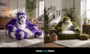 gorilla-shaped novelty armchair in a bright modern living room.