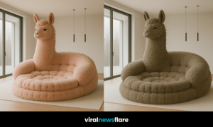 Llama-shaped novelty armchair in plush fabric, offering whimsical comfort in a stylish and serene modern living space.