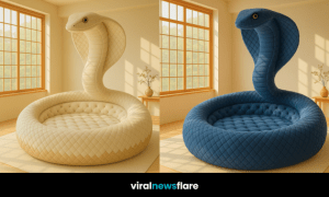cobra-shaped lounge chair with quilted texture in a softly lit modern room