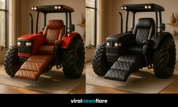 Collection of tractor-inspired recliner chairs in multiple colours with quilted upholstery.