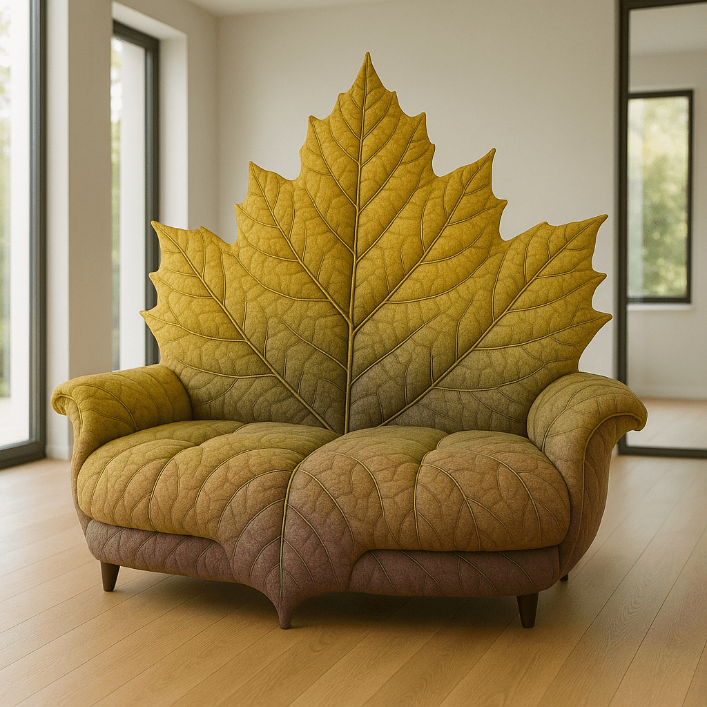 Leaf sofa with yellow-green tones, reflecting the changing colours of early autumn foliage.