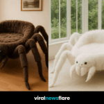 Collection of colourful spider-shaped chairs in various interior settings.