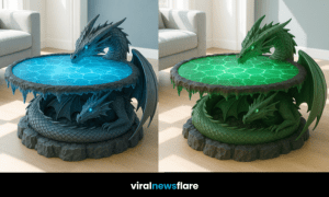 Mythical dragon coffee table with glowing tabletop design, showcasing fantasy-inspired furniture for unique interiors.
