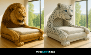 Collection of luxury wild cat beds including tiger, panther, snow leopard, and lion designs for bold bedrooms.