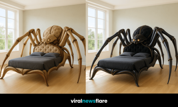 Collection of oversized spider-inspired fantasy beds in different colours