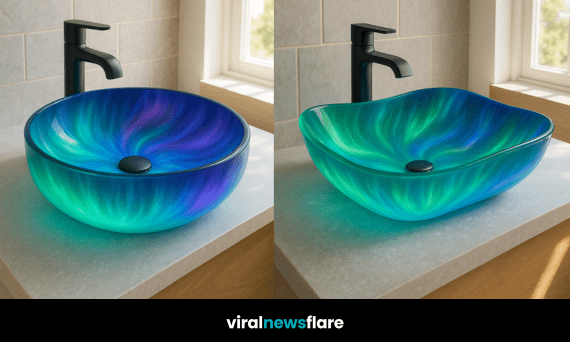 Collection of luminous glass sinks inspired by the Northern Lights in various shapes and colours