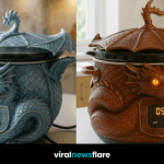 Collection of dragon-themed slow cookers in black, green, copper, and frostbite blue designs.