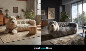 Collection of unique animal-shaped sofas including dog and bear-inspired designs in stylish living rooms.