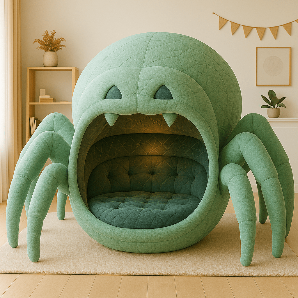 Soothing green spider with cocoon-like interior, ideal for nature-inspired home décor.