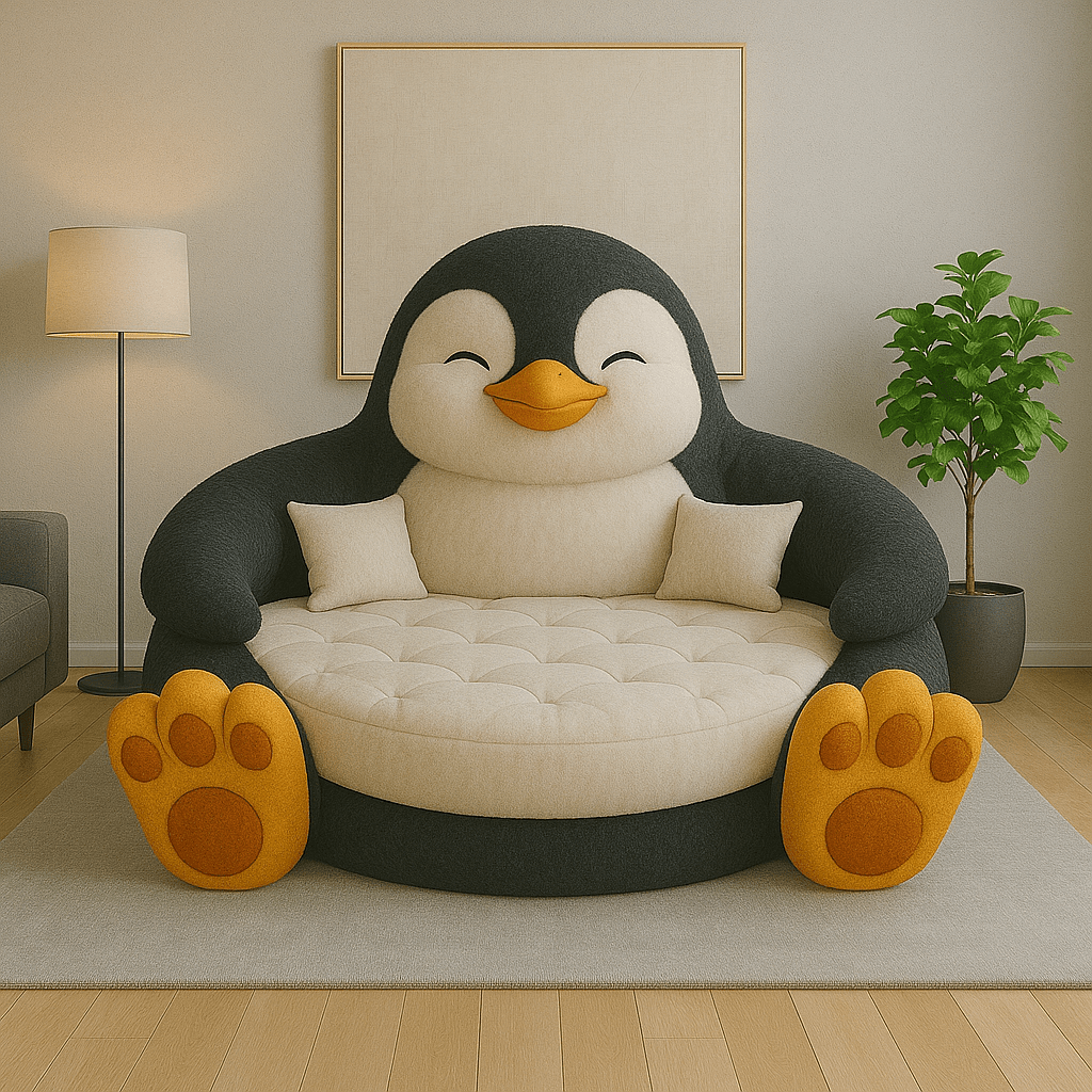A black and cream sofa with orange feet in a neutral modern living room.