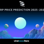 Futuristic digital illustration of planets and mountains with text “XRP Price Prediction 2025–2026” for Viral News Flare blog cover