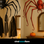 Collection of spider coat racks in pink, black, red, and green for Halloween home décor.