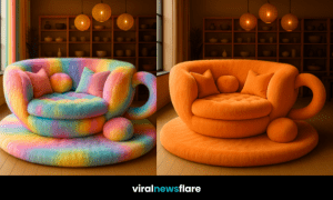 Collection of colourful teacup-shaped sofas showcasing whimsical modern interior design.