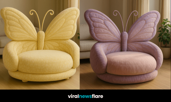 butterfly sofa with sculpted wings in a modern neutral living room