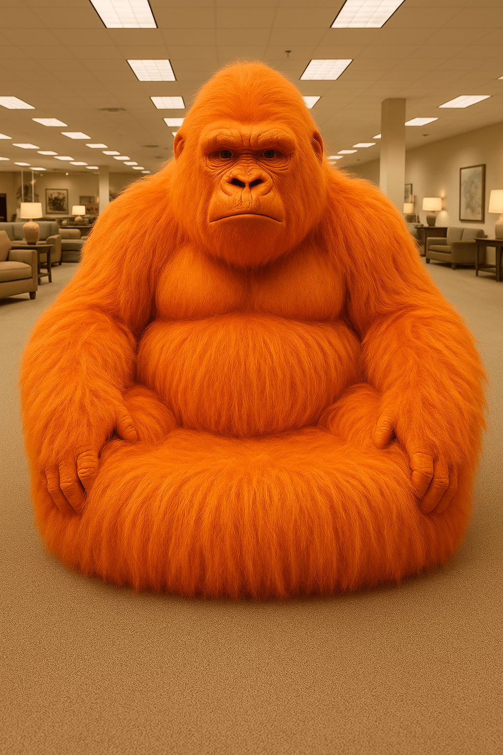 Bright orange oversized gorilla lounger chair with sculptural seating design