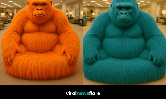 Oversized gorilla lounger chairs in brown, orange, teal and purple statement designs