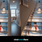 LED illuminated Christmas staircase with panoramic snowman winter artwork