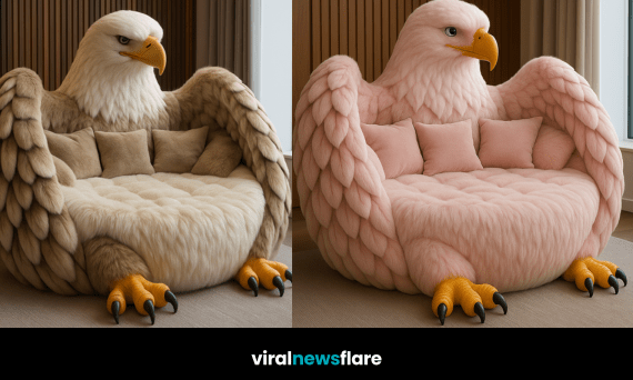 Collection of eagle-shaped armchairs in various colours showcasing luxurious and artistic furniture design