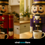 Four Nutcracker Coffee Machines in red, blue, purple, and pink creating a festive holiday coffee display