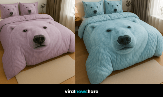 Collection of pastel polar bear bedding designs including pink, blue, and lavender tones