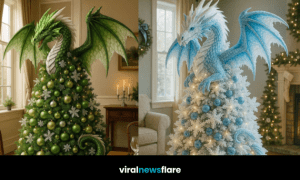 Majestic dragon Christmas tree in a winter-themed living room