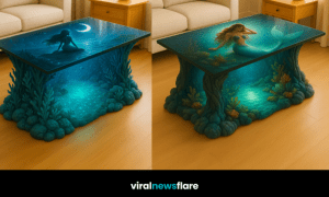 Collection of enchanting mermaid coffee tables showing underwater themes and sculpted coral bases.