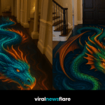 Stunning dragon-themed flooring artwork showcasing vivid scales and glowing colours.