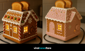 Festive gingerbread house toaster adding cosy Christmas charm to a kitchen